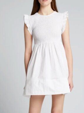 Ciao Lucia! - NEW White "Camilla" 100% Cotton Smocked Sleeveless Dress, Size L